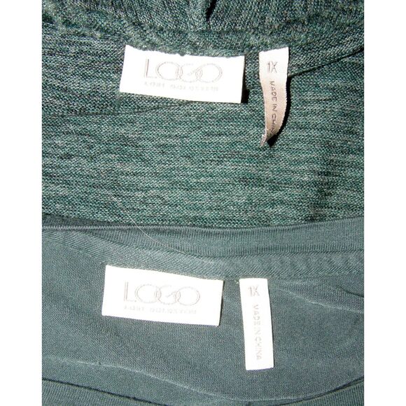 LOGO LORI GOLDSTEIN Green Plus Sz 1X Soft Stretchy Tunic Shirt & Vest 2 Pc Set - Picture 5 of 5